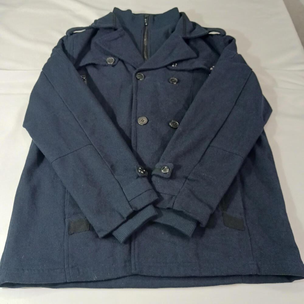 Vintage Red Camel Men's Blue Wool Blend Pockets Jacket Coat Size Large